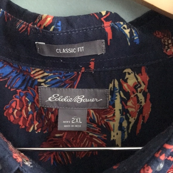 Eddie Bauer men’s Baja Short-Sleeve Shirt novelty mountain & pine one print 2XL - Picture 4 of 7